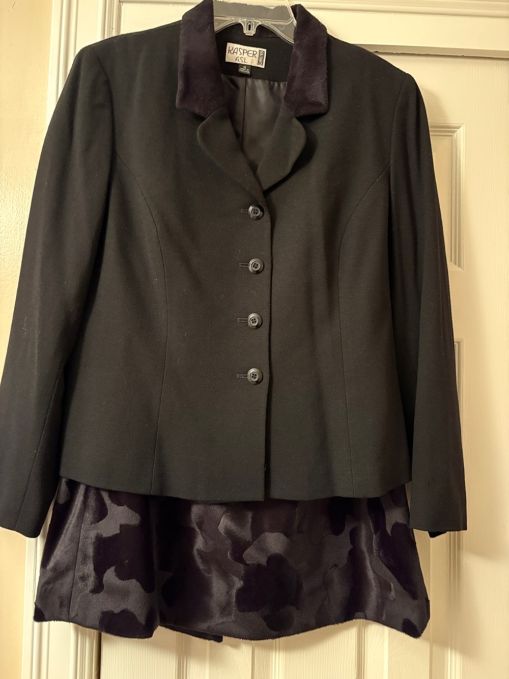 Kasper Black Women's Suit  with Dark Velvet Collar and Velvet Skirt